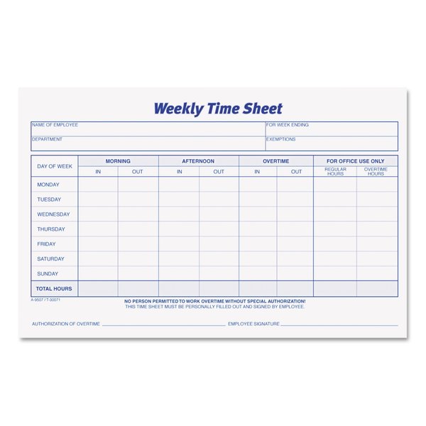 Tops Weekly Time Sheets, 5.5x8.5, PK200 30071